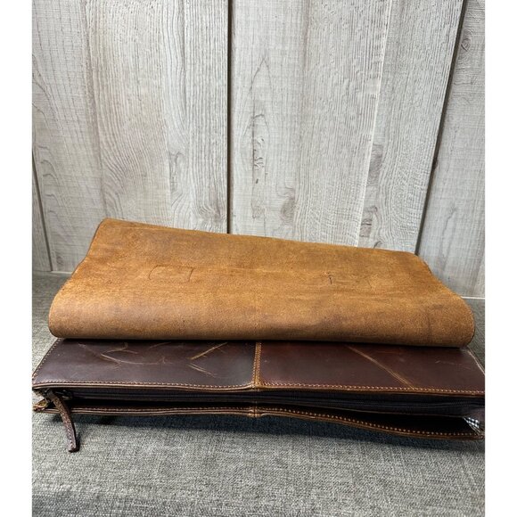 Leather Briefcase w/ Dual Buckle Closure & Detachable Shoulder Strap Brown - Picture 6 of 9